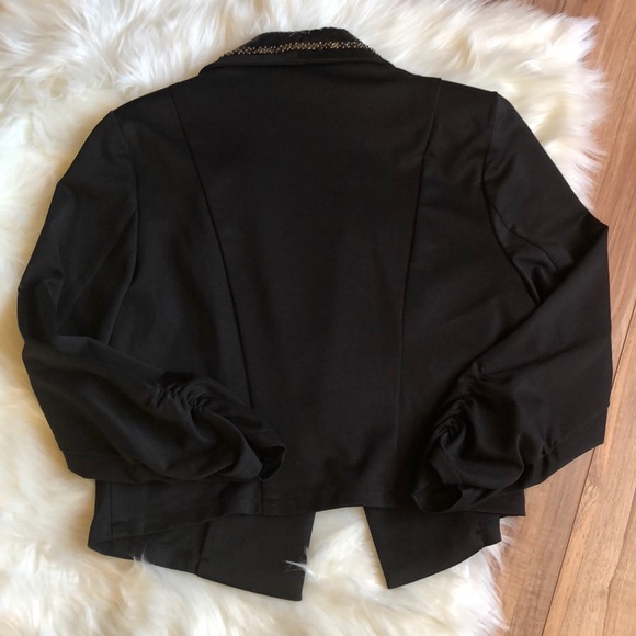 Daytrip Black Embellished Ruched Sleeve Blazer Lg - Picture 5 of 5